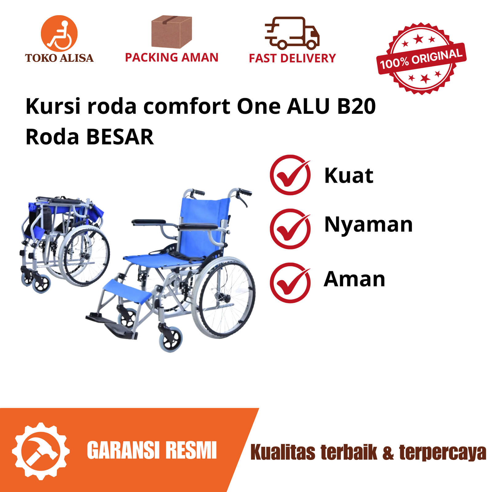 Kursi roda comfort One ALU B20 Roda BESAR